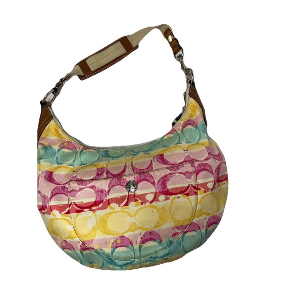 Coach Multicolor Big Cs Shoulder Purse Zip Up Y2K 2000s 10x16" - Picture 1 of 9